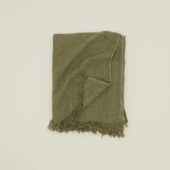 Simple Linen Throw - Olive