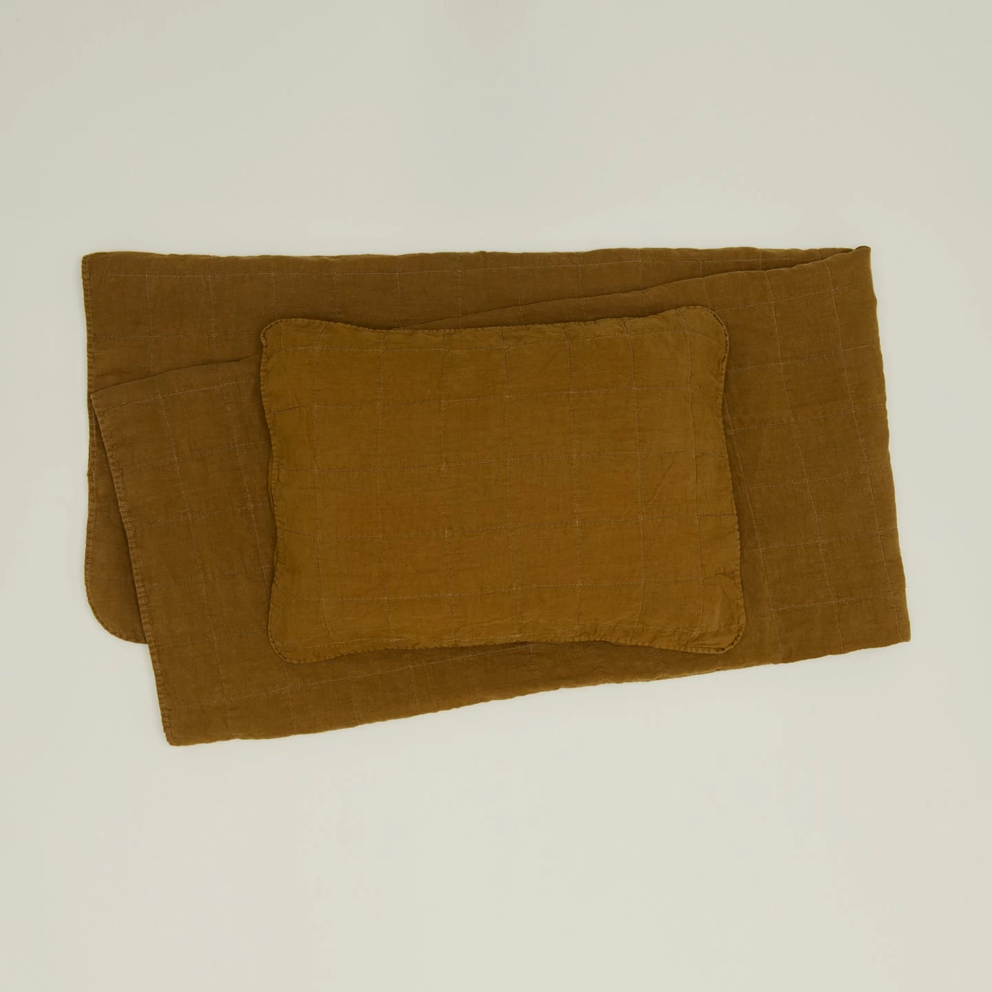 Simple Linen Quilted Shams, Set Of 2 - Bronze - Image 4