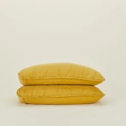 Simple Linen Quilted Shams, Set Of 2 - Mustard