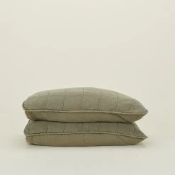 Simple Linen Quilted Shams, Set Of 2 - Olive