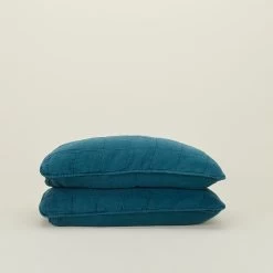 Simple Linen Quilted Shams, Set Of 2 - Peacock