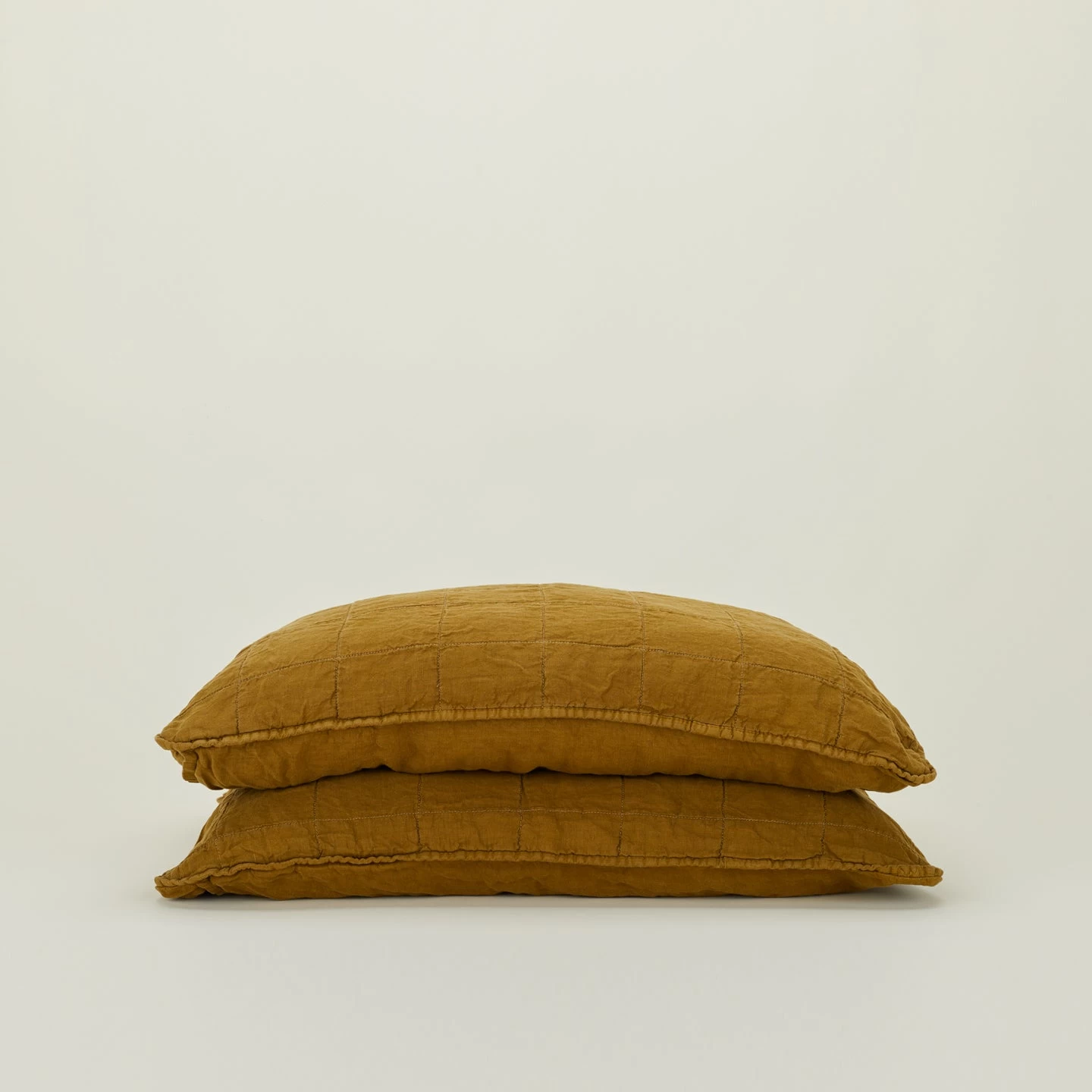 Simple Linen Quilted Shams, Set Of 2 - Bronze