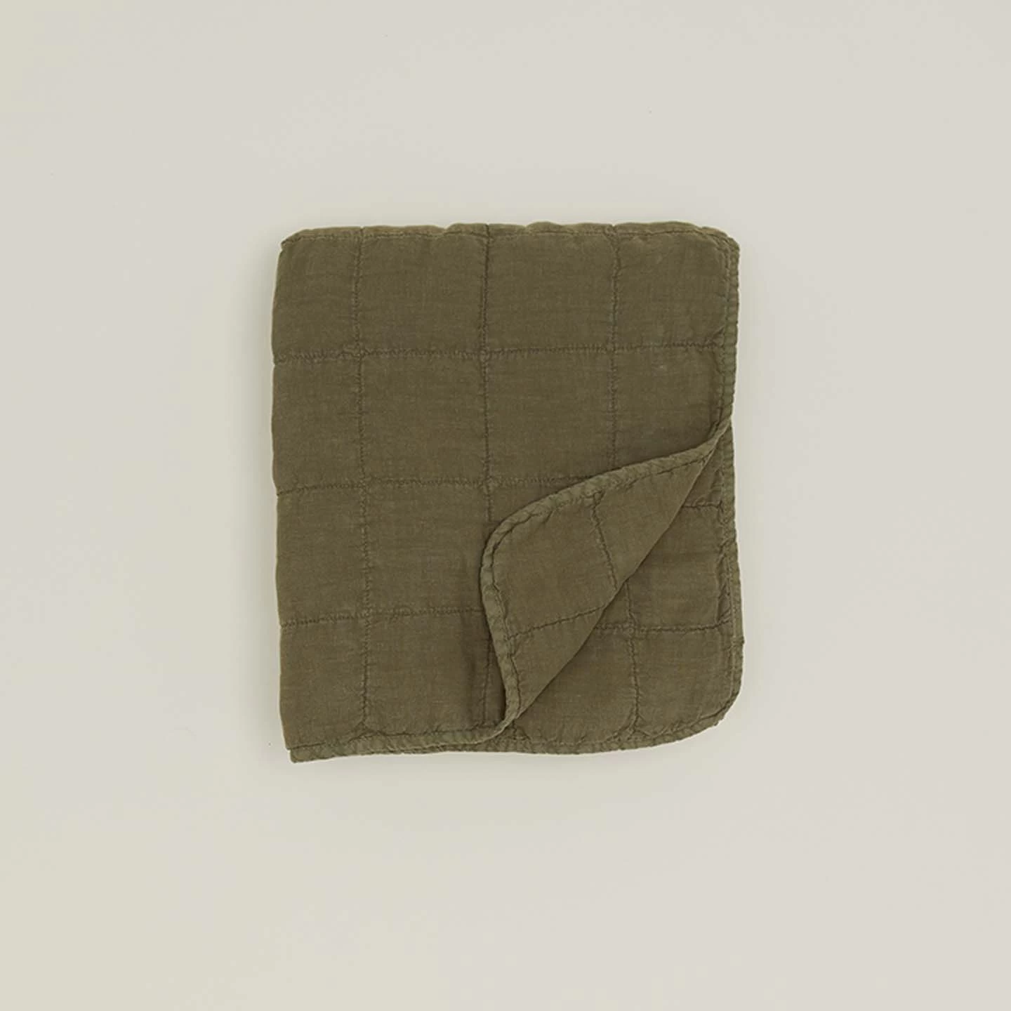 Simple Linen Quilted Throw - Olive