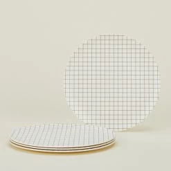 Bamboo Melamine Dinner Plate, Set Of 4 - Black Grid