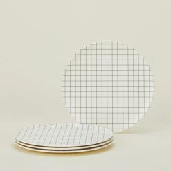 Bamboo Melamine Side Plate, Set Of 4 - Black Grid