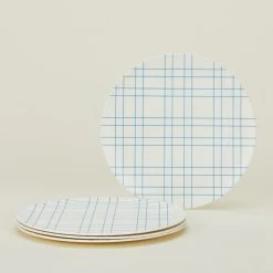 Bamboo Melamine Dinner Plate, Set Of 4 - Blue Plaid