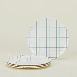 Bamboo Melamine Side Plate, Set Of 4 - Blue Plaid