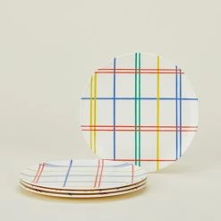 Bamboo Melamine Side Plate, Set Of 4 - Mixed Plaid